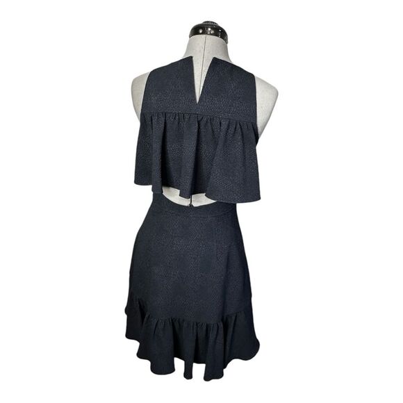 REBECCA TAYLOR Dress Sz 2 Textured Stretch Woven Ruffle Cut Out Back Black - Picture 7 of 16